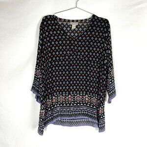 World Market Boho Print Blouse L/XL V Neck